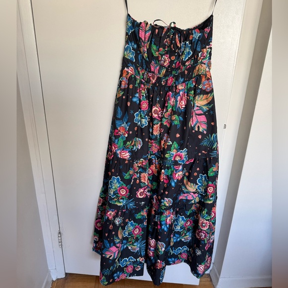 Anthropologie Black Strapless Maxi Dress with Pink, Purple & Yellow Floral Print - Picture 4 of 11